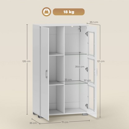 HOMCOM Display Cabinet with Glass Shelves, Sideboard for Living Room, White