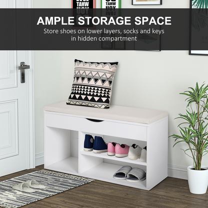 HOMCOM Wooden Shoes Cabinet Bench Hidden Storage Padded Seat Organiser White