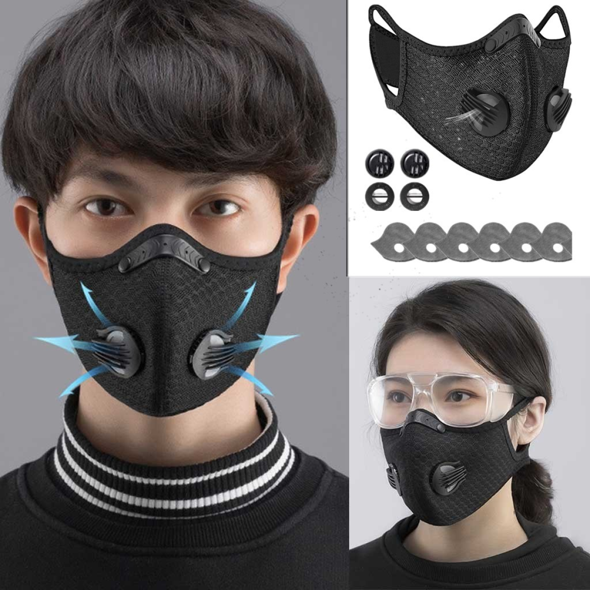 （2Pack）Reusable Half Face Cover Mask w/ Filter Cycling Outdoor Sport Face Mask