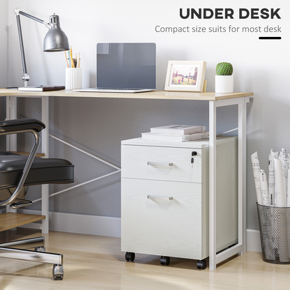 2-Drawer Locking Office Filing Cabinet 5 Wheels Rolling Storage White Vinsetto