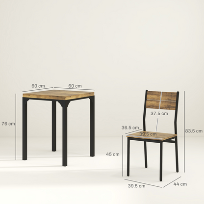 HOMCOM 3 Pcs Compact Dining Table 2 Chairs Set Rustic Brown