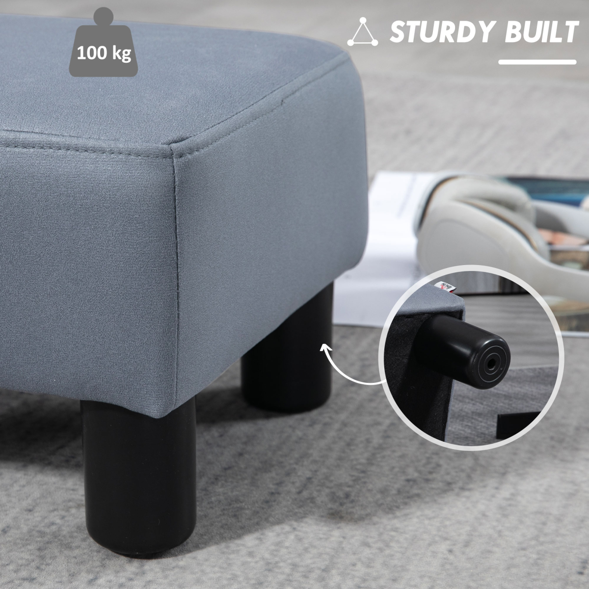 Ottoman Footrest Seat Chair Footstool Small PU Leather Home Office Grey