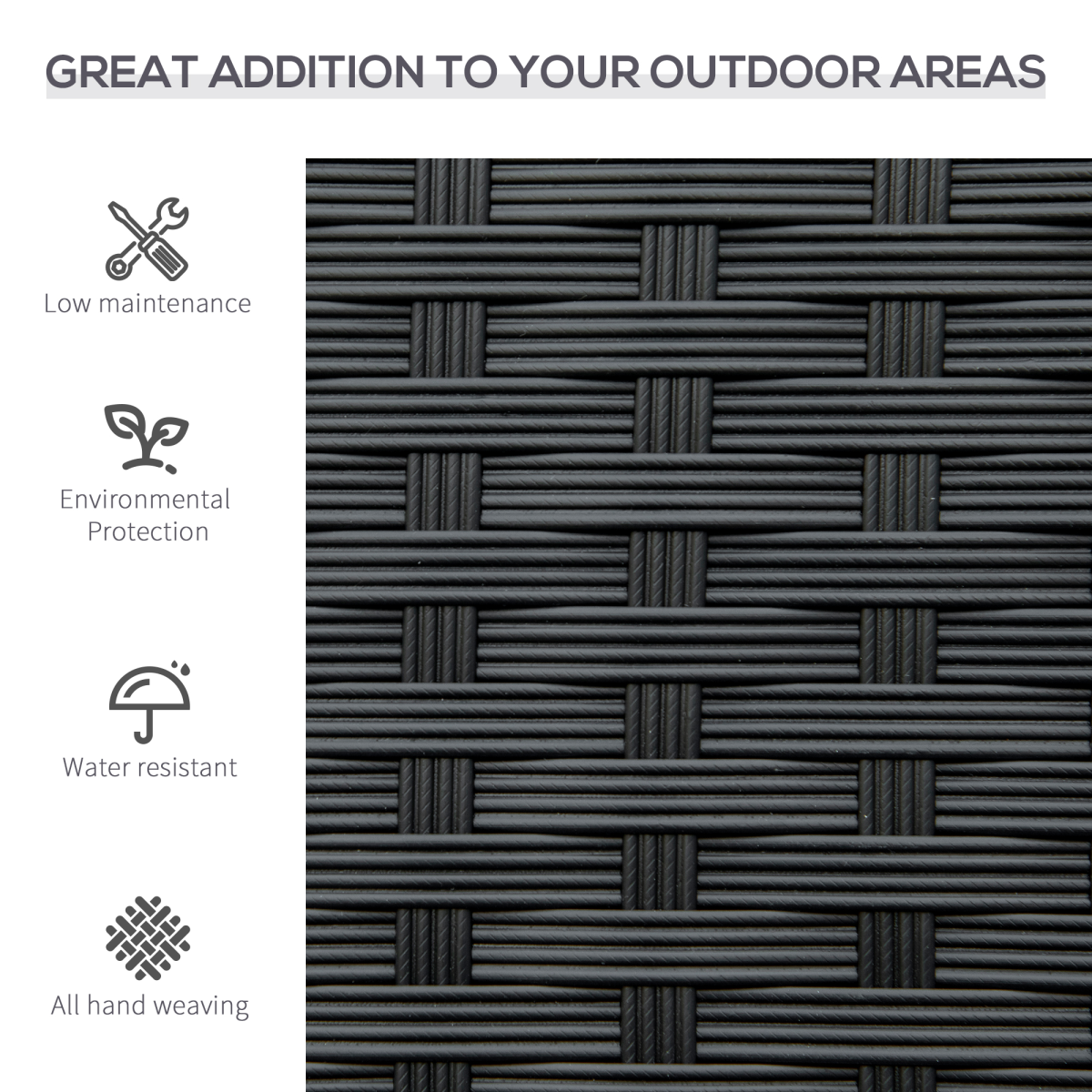 Outsunny Patio Rattan 2 Seater Garden Bench Love Seater Garden Armchair Black