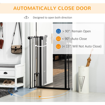 PawHut Extra Tall Dog Gate with Cat Door Auto Close for Stairs 74-101 cm Wide