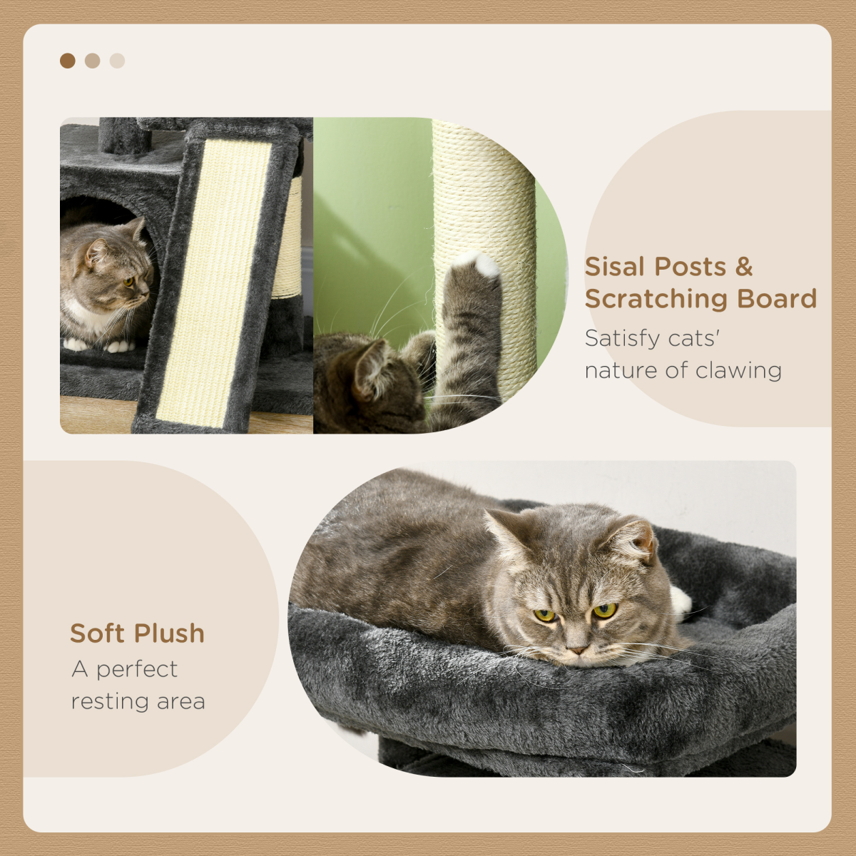 Cat Rest & Play Activity Tree w/ 2 House Perch Scratching Post Black Pawhut