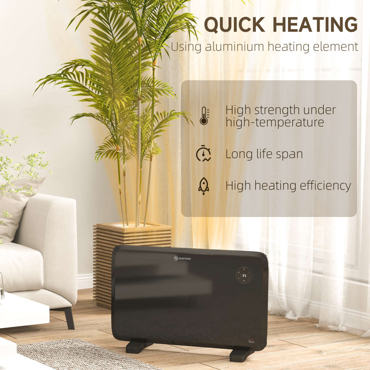 HOMCOM Electric Convector Heater, Quiet Space Heater w/ LED Display, Black
