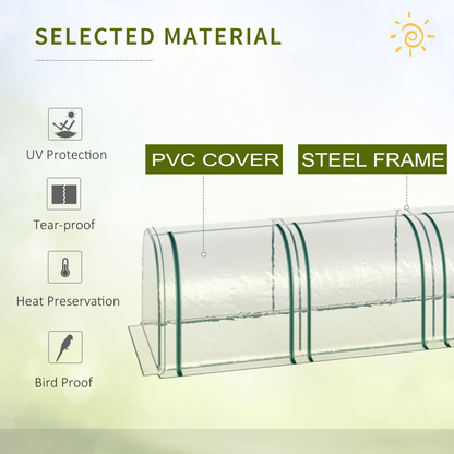 Outsunny Tunnel Greenhouse Steel Frame with Zipper Doors, Clear