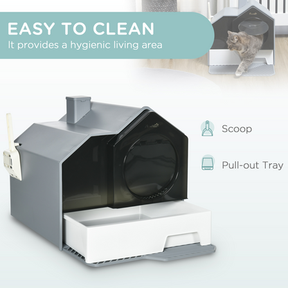 PawHut Hooded Cat Litter Tray with Scoop Drawer Pan, Handle, Deodorant