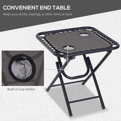 3PC Zero Gravity Chairs Sun Lounger Table Set Cup Holders Dark Grey Outsunny