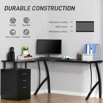 L-Shaped Corner PC Desk Table w/ Drawer Home Office Workstation, Black HOMCOM