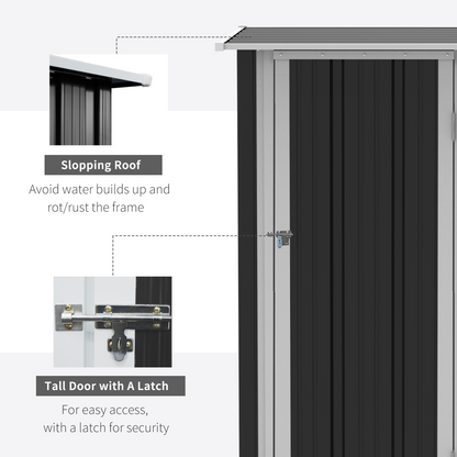 Garden Storage Shed, Sloped Roof, Lockable Door Grey, 142 x 84 x 189cm