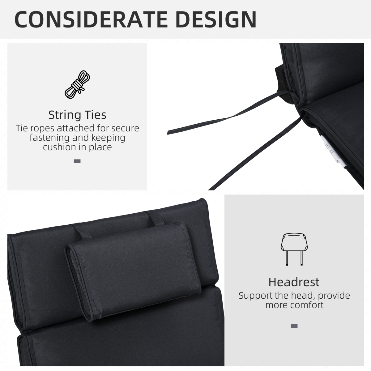 Outsunny Garden Sun Lounger Chair Cushion Reclining Relaxer Indoor Outdoor Black