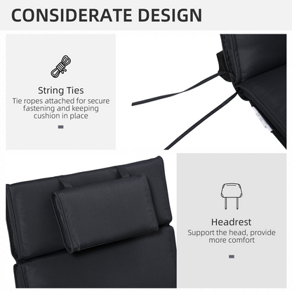 Outsunny Garden Sun Lounger Chair Cushion Reclining Relaxer Indoor Outdoor Black