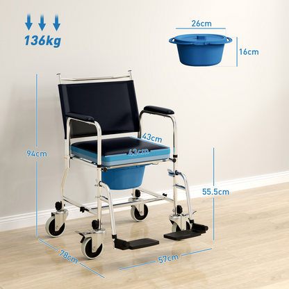 Versatile Commode Shower Chair Wheelchair with Footrest for Comfort