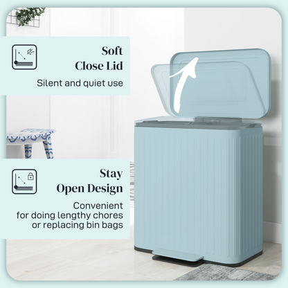 HOMCOM 2 x 20L Double Rubbish Bin, Pedal Bin with Soft-Close Lid, Light Green