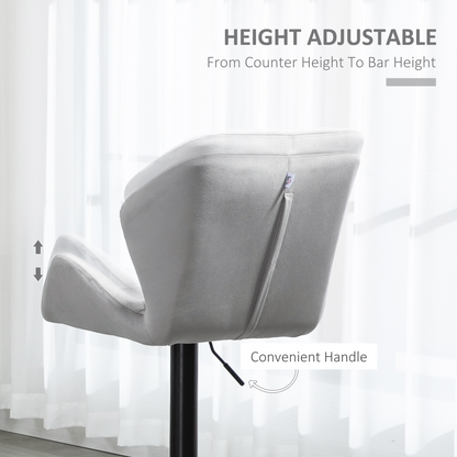 Set Of 2 Luxurious Velvet-Touch Bar Stools w/ Metal Frame Footrest Base Grey