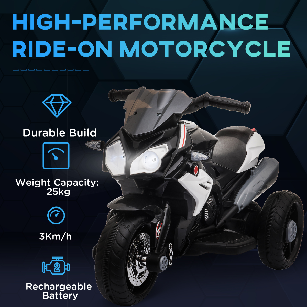 Kids Electric Motorcycle Ride-On Toy Vehicle 6V Battery Music Horn Lights Black