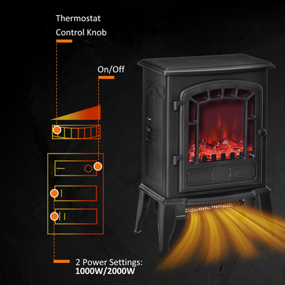 Free standing Electric Fireplace Stove Flame Effect Overheat Safety Protectio