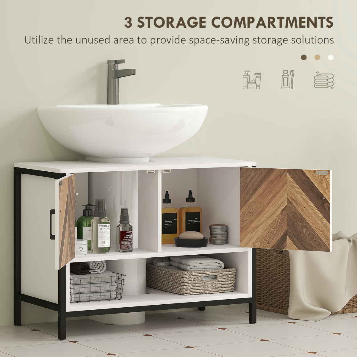 HOMCOM Bathroom Under Sink Cabinet for Basin with or without Pedestal Cream