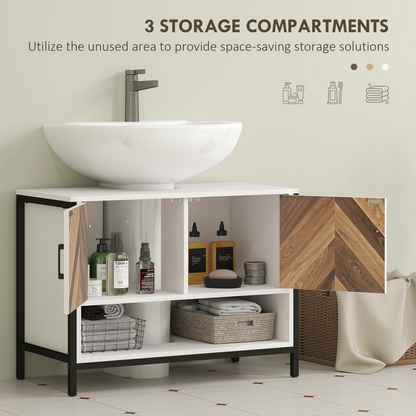 HOMCOM Bathroom Under Sink Cabinet for Basin with or without Pedestal Cream