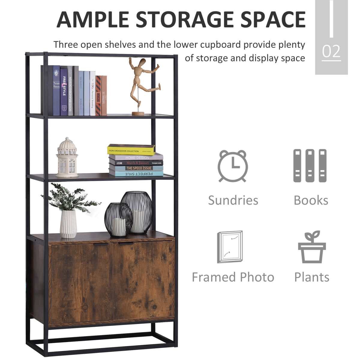 Storage Cabinet with 3 Open Shelves Cupboard for Livingroom Bedroom