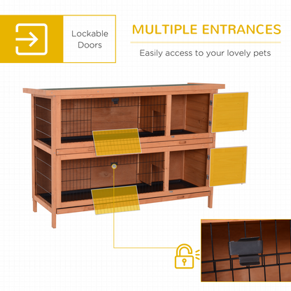 Rabbit Hutch for Two Rabbits Outdoor Guinea Pig Cage w/ Removable Trays, Orange