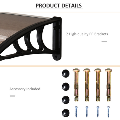 75 L x 120 W x 23 H cm Brown Polycarbonate Curved Awning w/ Black Bracket