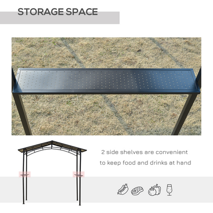2.5x1.5m Grill Outdoor BBQ Gazebo Canopy & Side Shelves PC Roof Aluminium