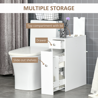 Slim Floor Cabinet Narrow Wooden Storage with Drawers Bathroom White HOMCOM