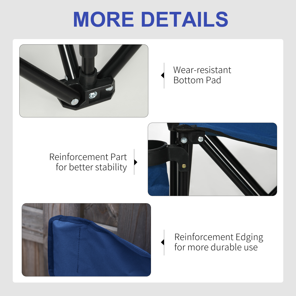 Outsunny 6 Seat Folding Bench Multi Deck Chair Cup Holder Camping Steel Blue