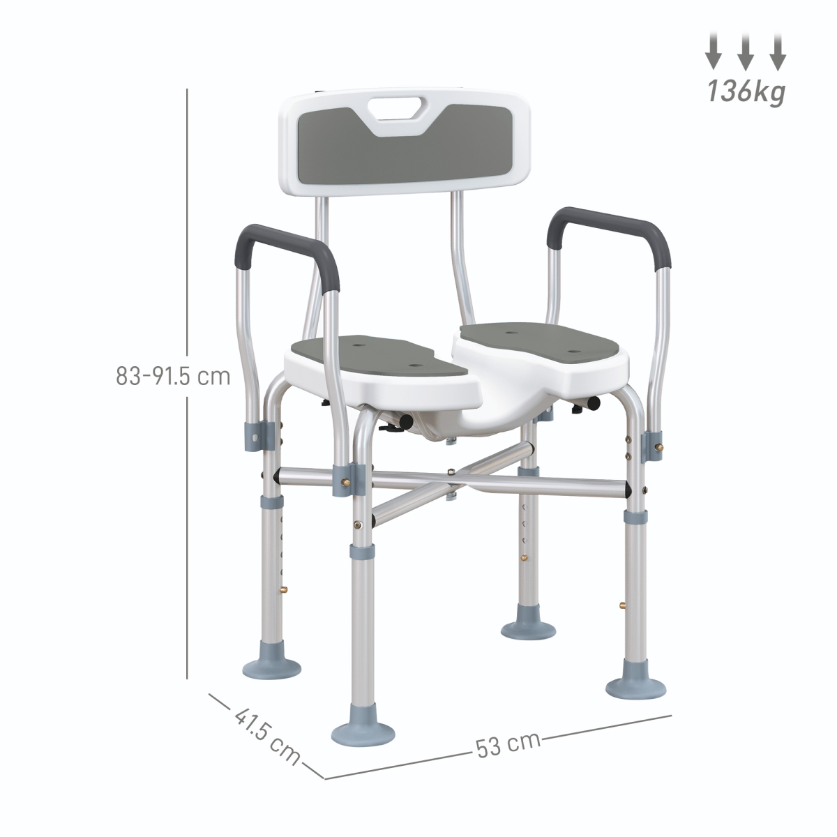 Comfortable Shower Stool with Padded Seat & Aluminium Frame - 136kg Capacity