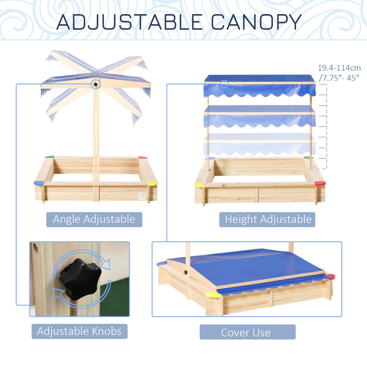 Kids Wooden Cabana Sandbox Children Outdoor Playset w/ Bench Canopy