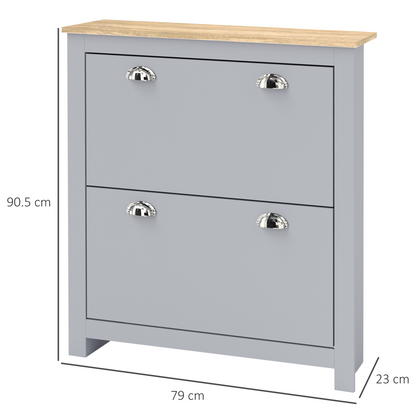 HOMCOM 2 Drawer Shoe Cabinet Narrow Shoe Cupboard with Flip Doors, Grey