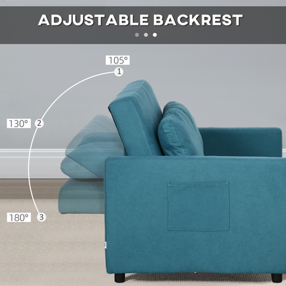 HOMCOM 2 Seater Sofa Bed Convertible Bed Settee with Cushions, Pockets, Blue