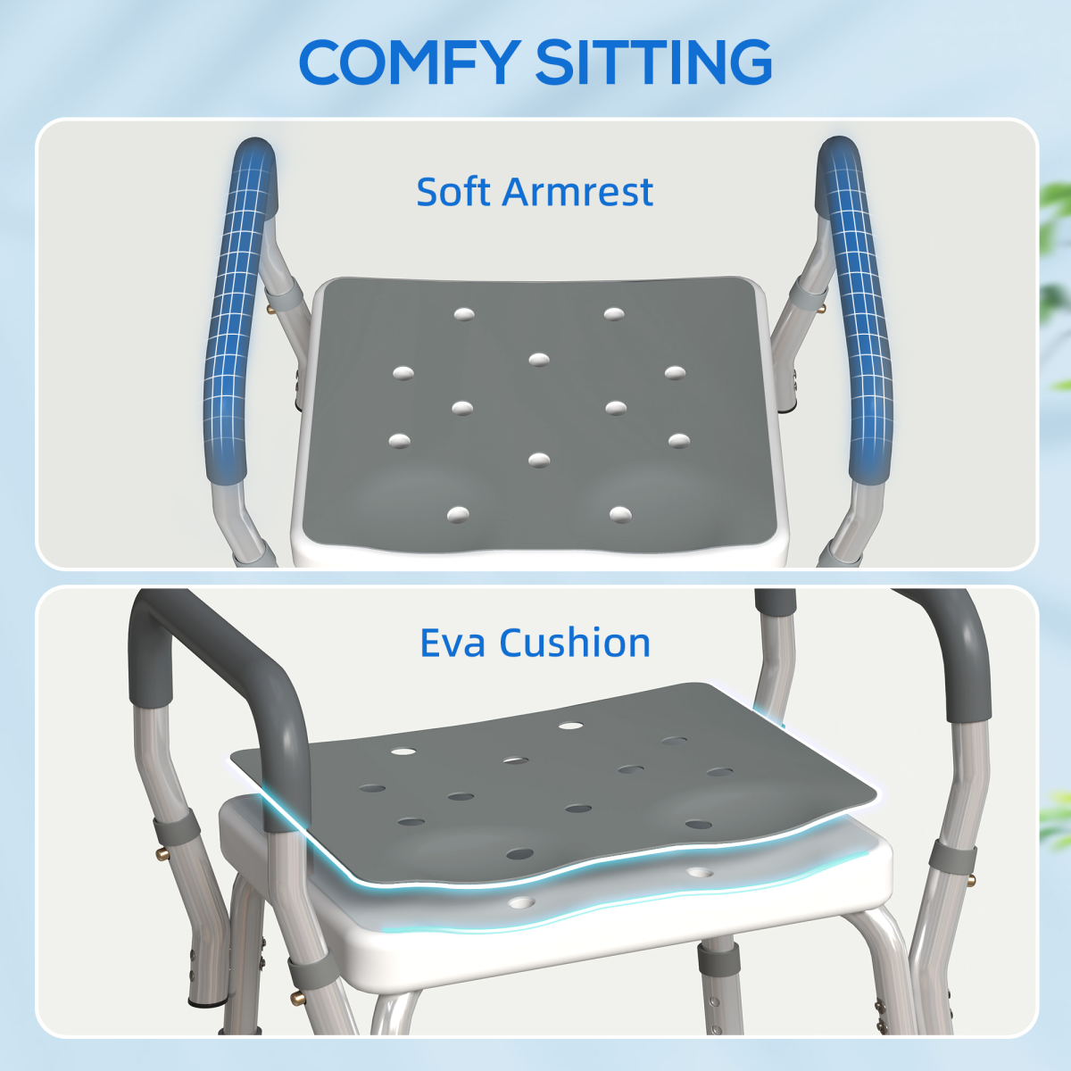 HOMCOM Rust-Free Aluminium Bath Chair with Adjustable Height, Grey