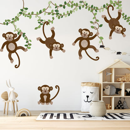 Extra Monkeys, Vines & Leaves -  Repositionable Wall Decals Add-on Set