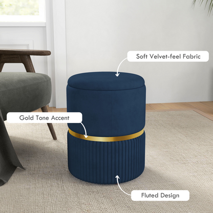 HOMCOM Round Pouffe, Storage Footstool with Cushioned Top, Hidden Space