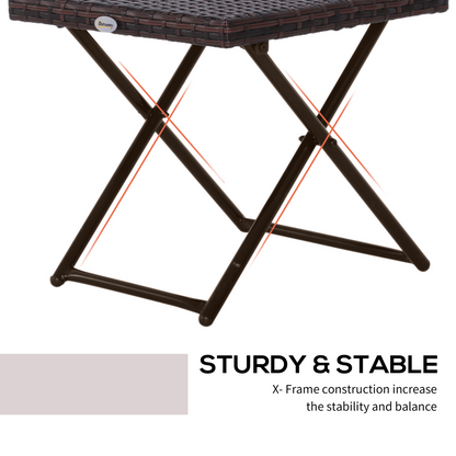 Folding Square Rattan Coffee Table Bistro Balcony Garden Steel Outdoor