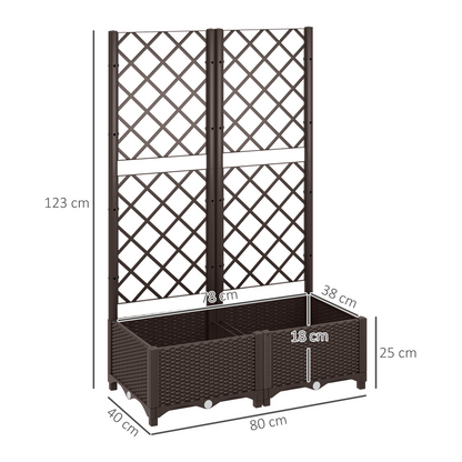 Outsunny Plastic Planter Box with Trellis, Vegetable Planter w/ Drain Plugs