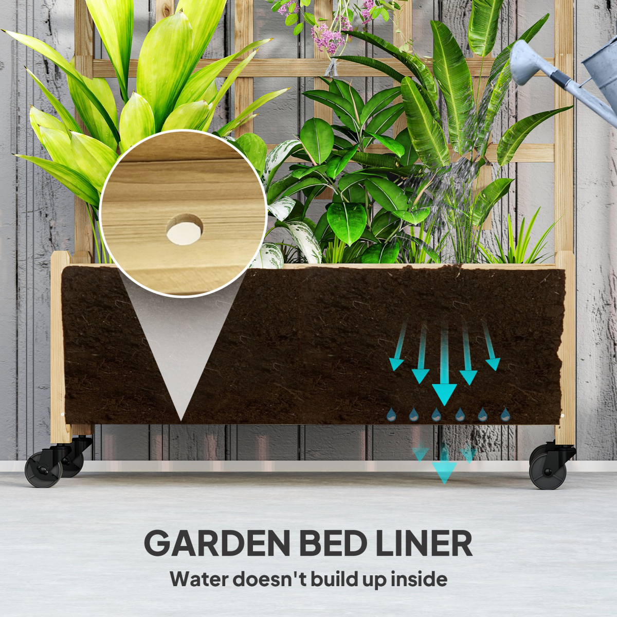 Outsunny Wooden Trellis Planter, Raised Garden Bed with Wheels and Bed Liner