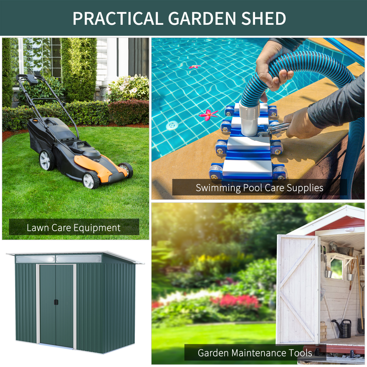 Pent Roofed Metal Shed Foundation Vent 260x133x200cm Sliding Door Green