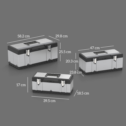 HOMCOM 3 Pieces Tool Case Set, 23" 19" 16" Stainless Steel Tool Boxes