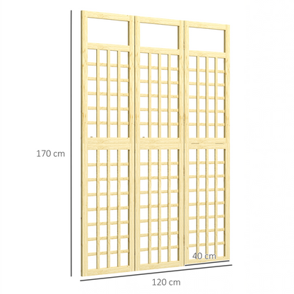 Outsunny 3-Panel Wooden Garden Privacy Screen, Natural Wood Finish