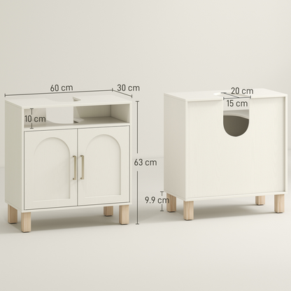 HOMCOM Under Sink Bathroom Cabinet for Basin without Pedestal, Cream White