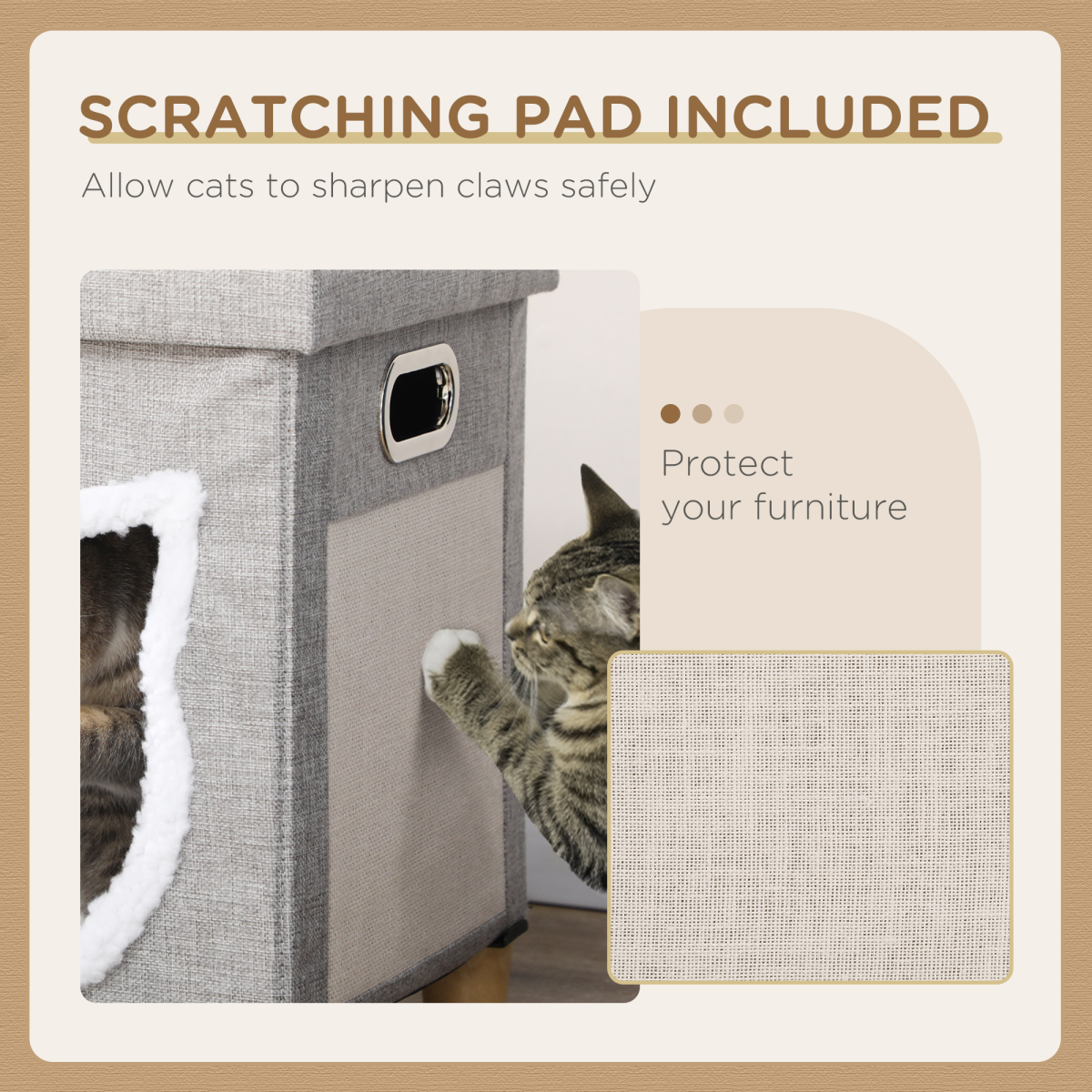 PawHut 2 in 1 Cat Bed Ottoman w/ Removable Cushion, Handles, Scratching Pad