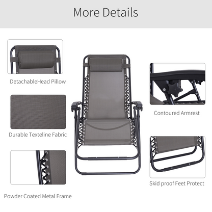 Metal Frame Zero Gravity Lounger w/ Head Pillow for Patio Decking  Outsunny