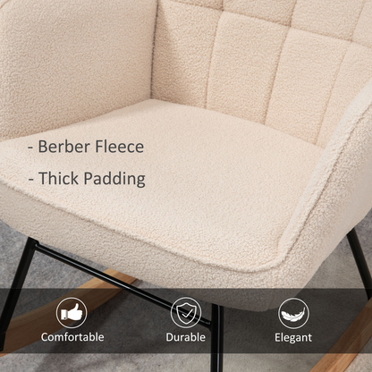 HOMCOM Wingback Rocking Chair for Nursing w/ Steel Frame and Wooden Base Beige