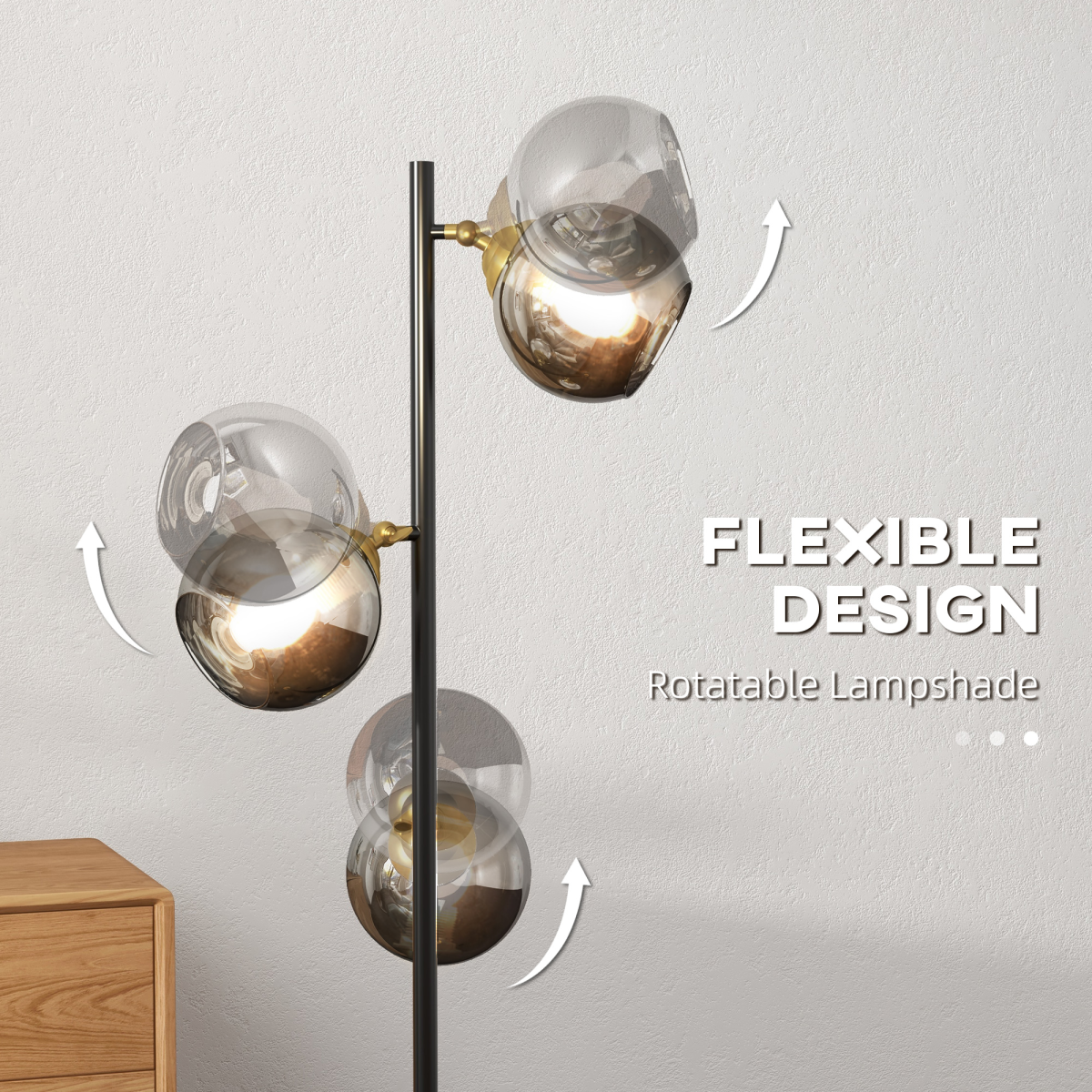 HOMCOM Modern Floor Lamp with Glass Global Shade, 3 Light, for Living Room