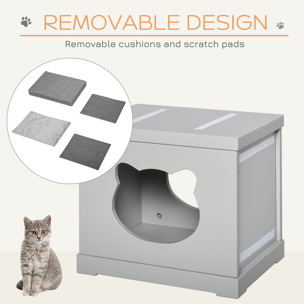 Cat House Bed Kitten Cave Cube Indoor w/ Soft Cushion Sisal Scratching Pad, Grey