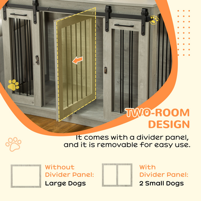 PawHut Dog Crate Furniture for Large Dogs, Double Dog Cage for Small Dogs, Grey